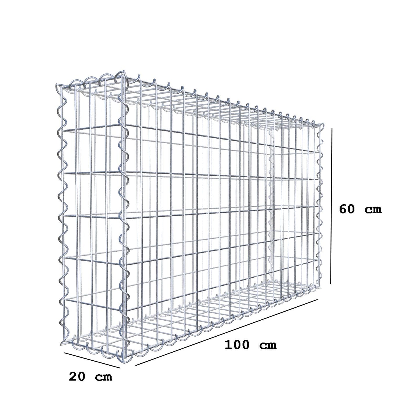 Gabbione 100 cm x 60 cm x 20 cm (L x H x P), maglia 5 cm x 10 cm, spirale