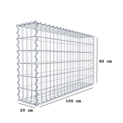 Gabbione 100 cm x 60 cm x 20 cm (L x H x P), maglia 5 cm x 10 cm, spirale