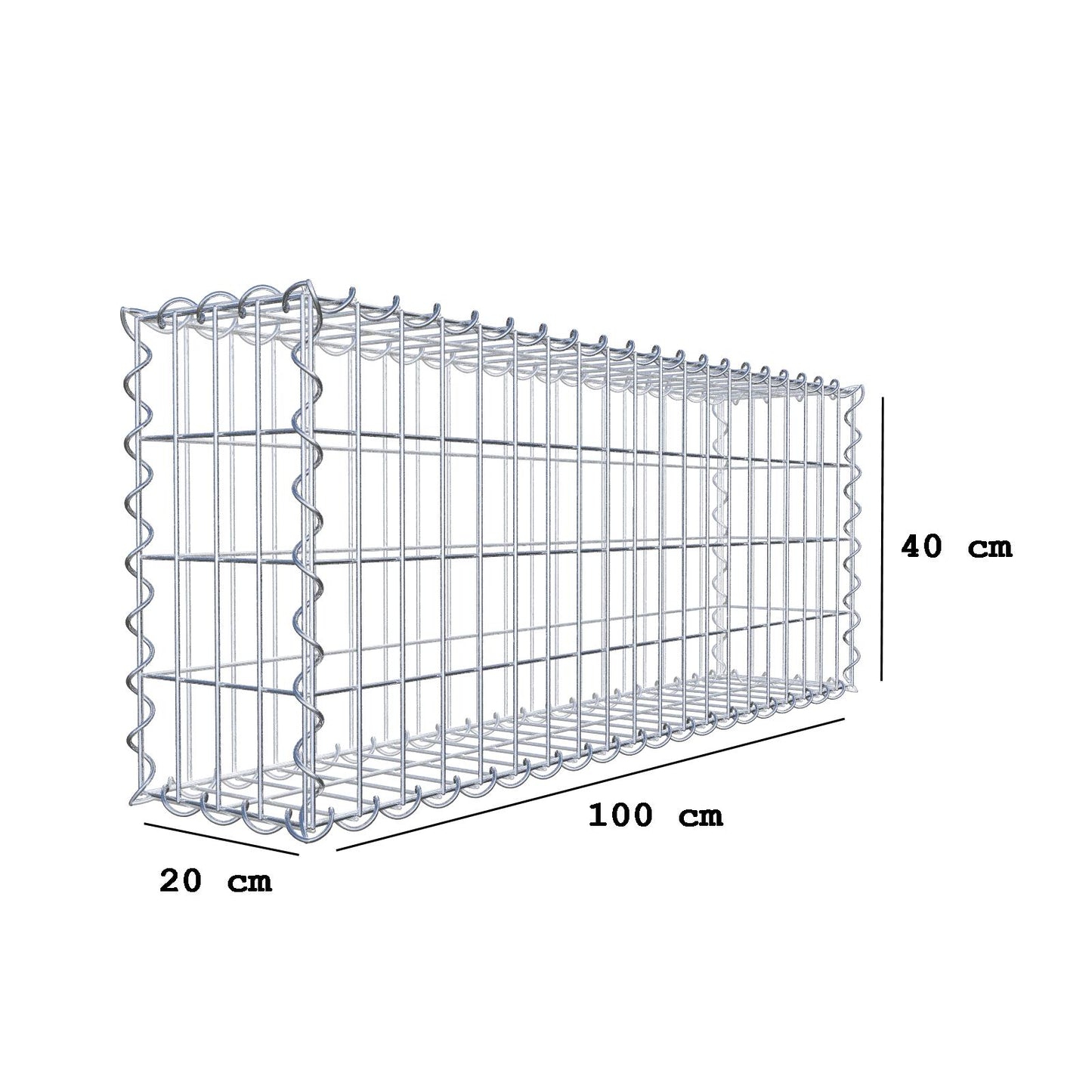Gabion 100 cm x 40 cm x 20 cm (L x H x P), mailles 5 cm x 10 cm, spirale