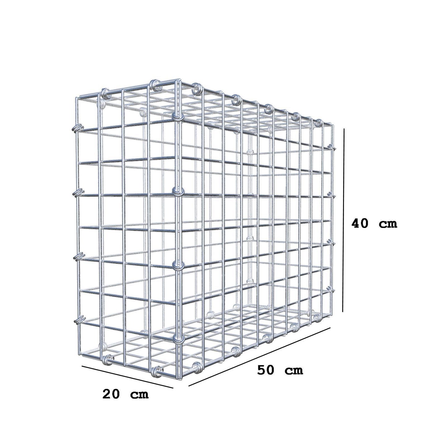 Gabion 50 cm x 40 cm x 20 cm (L x H x D), maskestørrelse 5 x 5 cm, spiralring