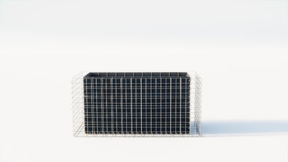 Lecho elevado rectangular 130 cm x 60 cm x 60 cm (largo x alto x fondo), malla 5 x 10 cm, espesor de pared 10 cm