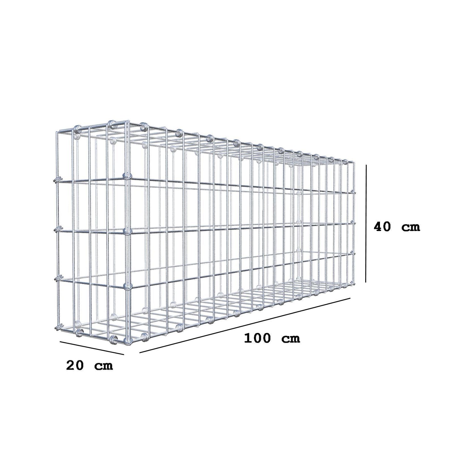 Gabbione 100 cm x 40 cm x 20 cm (L x H x P), maglia 5 x 10 cm, anello a spirale