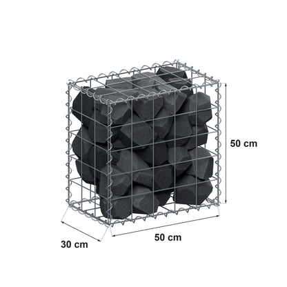 Gabião 50 cm x 50 cm x 30 cm (C x A x P), malhagem 10 cm x 10 cm, espiral