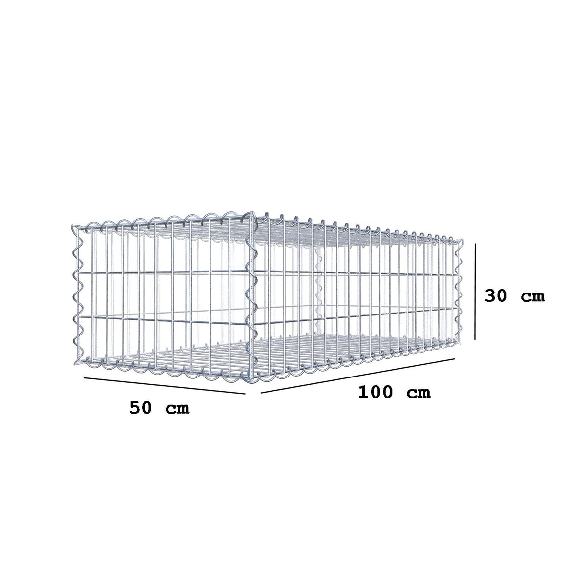 Gabion 100 cm x 30 cm x 50 cm (L x H x D), mesh size 5 cm x 10 cm, spiral