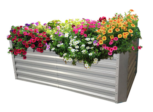 Cama elevada em chapa galvanizada com tampo - Dimensões sem tampo: 184 x 60 x 90 cm (C x A x P, dimensões de plantação)