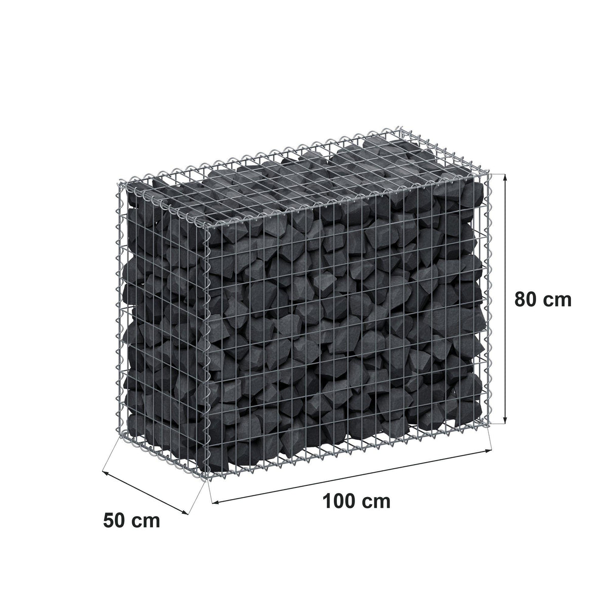 Gabione 100 cm x 80 cm x 50 cm (L x H x T), Maschenweite 5 cm x 10 cm, Spirale