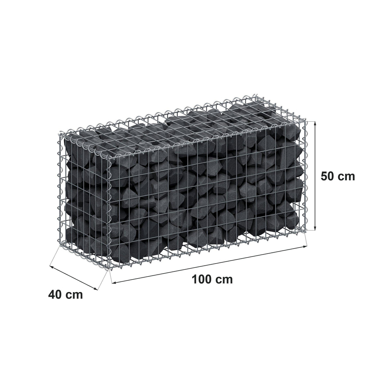 Gabion 100 cm x 50 cm x 40 cm (L x H x D), mesh size 5 cm x 10 cm, spiral