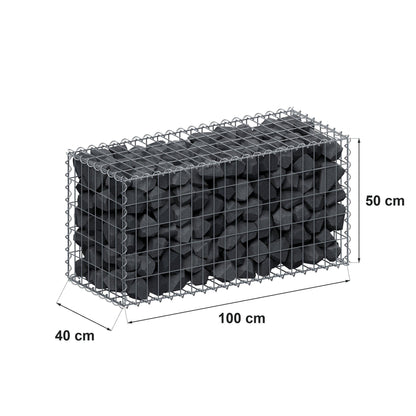 Gabion 100 cm x 50 cm x 40 cm (L x H x D), mesh size 5 cm x 10 cm, spiral