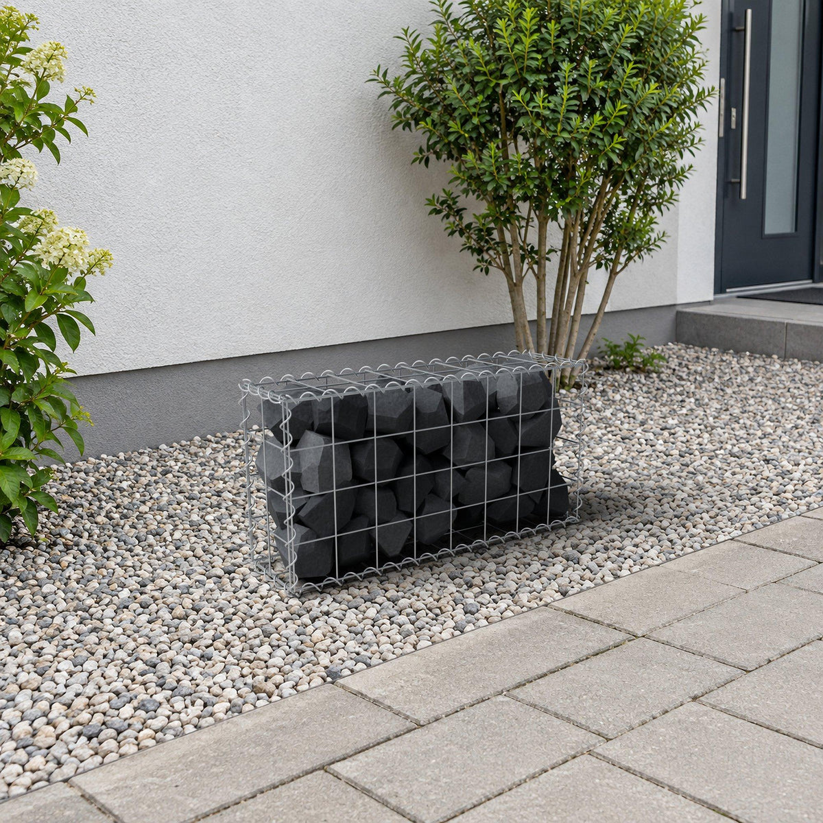 Schanskorf 80 cm x 40 cm x 20 cm (L x H x D), maaswijdte 10 cm x 10 cm, spiraalvormig