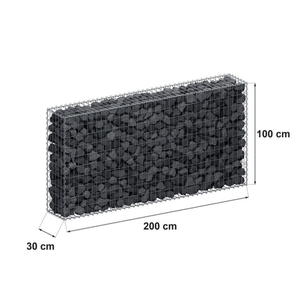 Gabion 200 cm x 100 cm x 30 cm (L x H x D), mesh size 5 cm x 10 cm, spiral