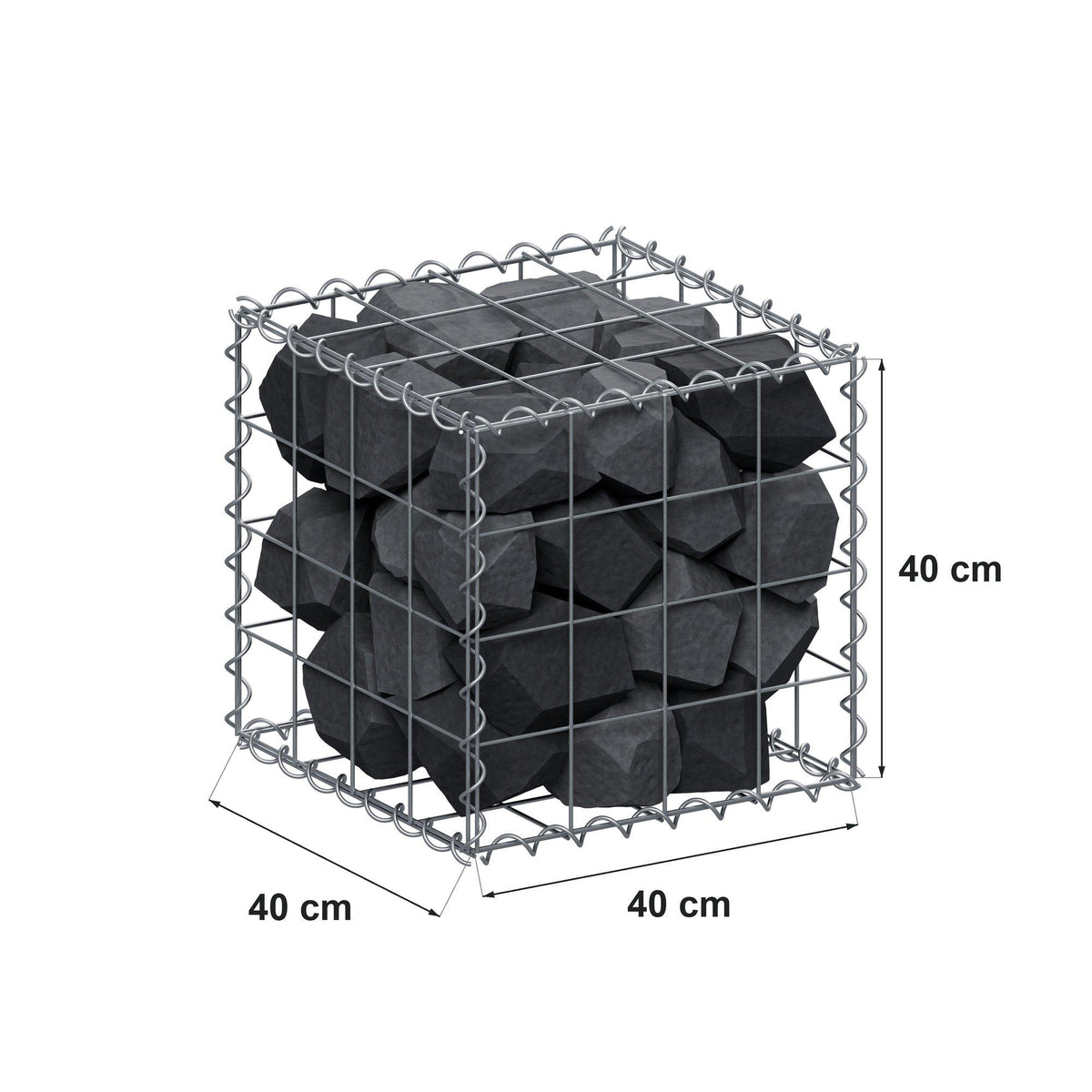 Schanskorf 40 cm x 40 cm x 40 cm (L x H x D), maaswijdte 10 cm x 10 cm, spiraal