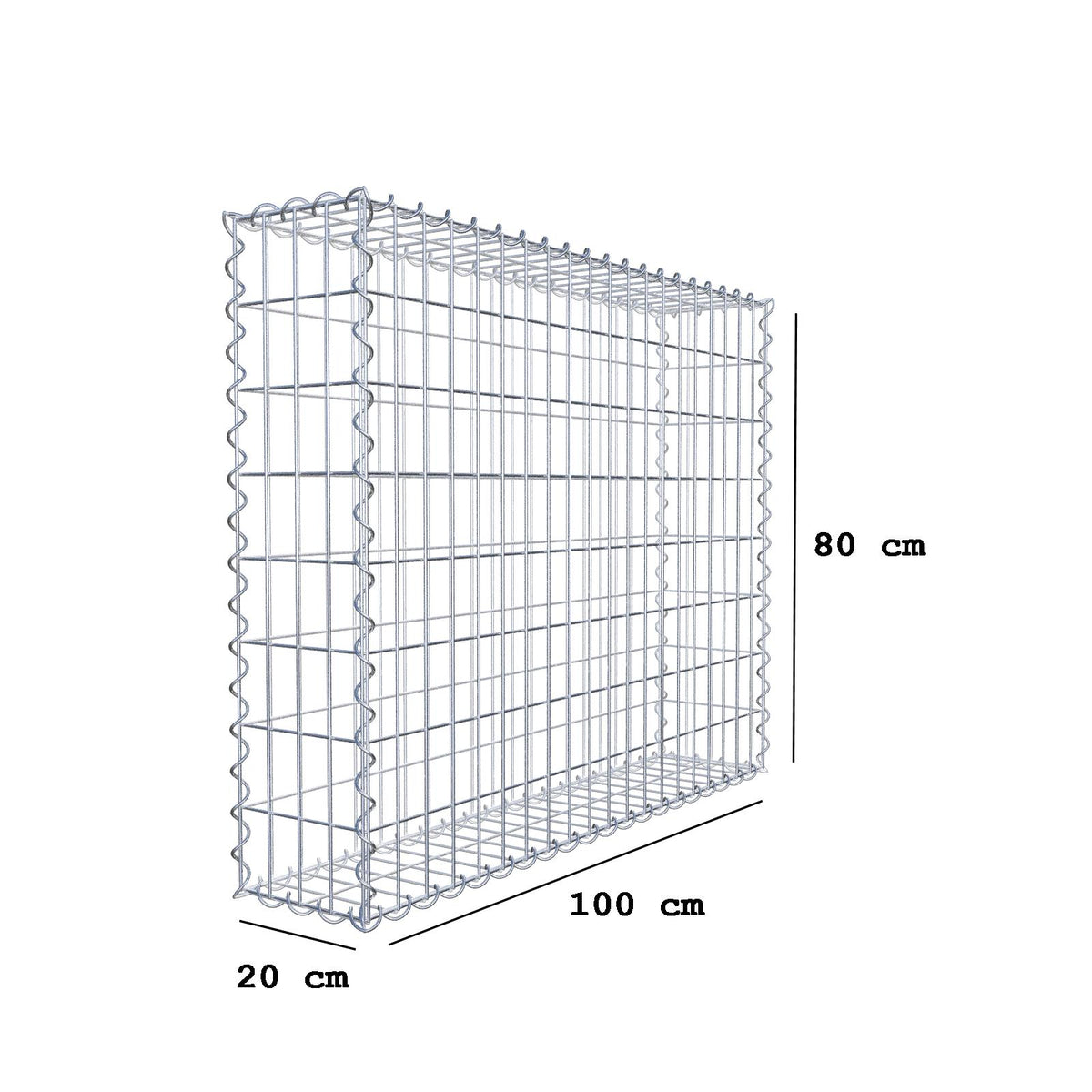 Gabbione 100 cm x 80 cm x 20 cm (L x H x P), maglia 5 cm x 10 cm, spirale