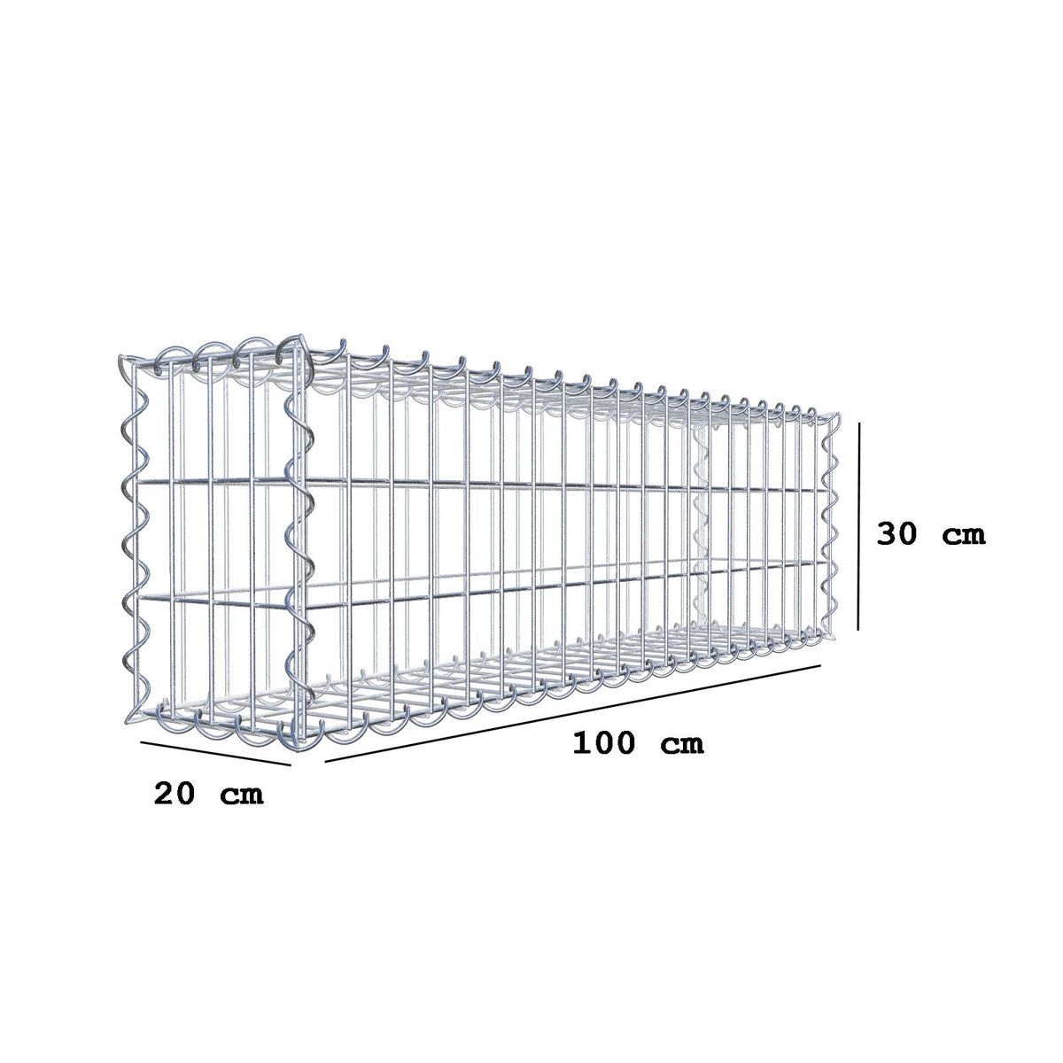 Gabione 100 cm x 30 cm x 20 cm (L x H x T), Maschenweite 5 cm x 10 cm, Spirale