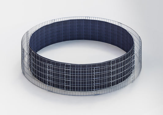 Lit surélevé rond, diamètre extérieur 472 cm, hauteur 50 cm, mailles 5 x 10 cm, épaisseur des parois 15 cm