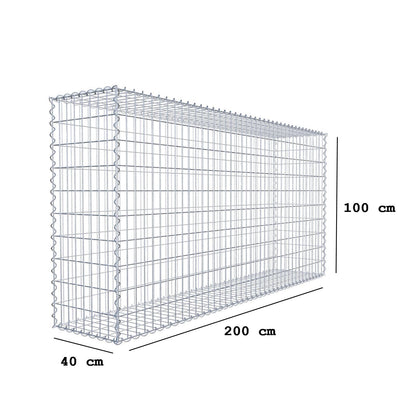 Gabião 200 cm x 100 cm x 40 cm (C x A x P), malhagem 5 cm x 10 cm, espiral