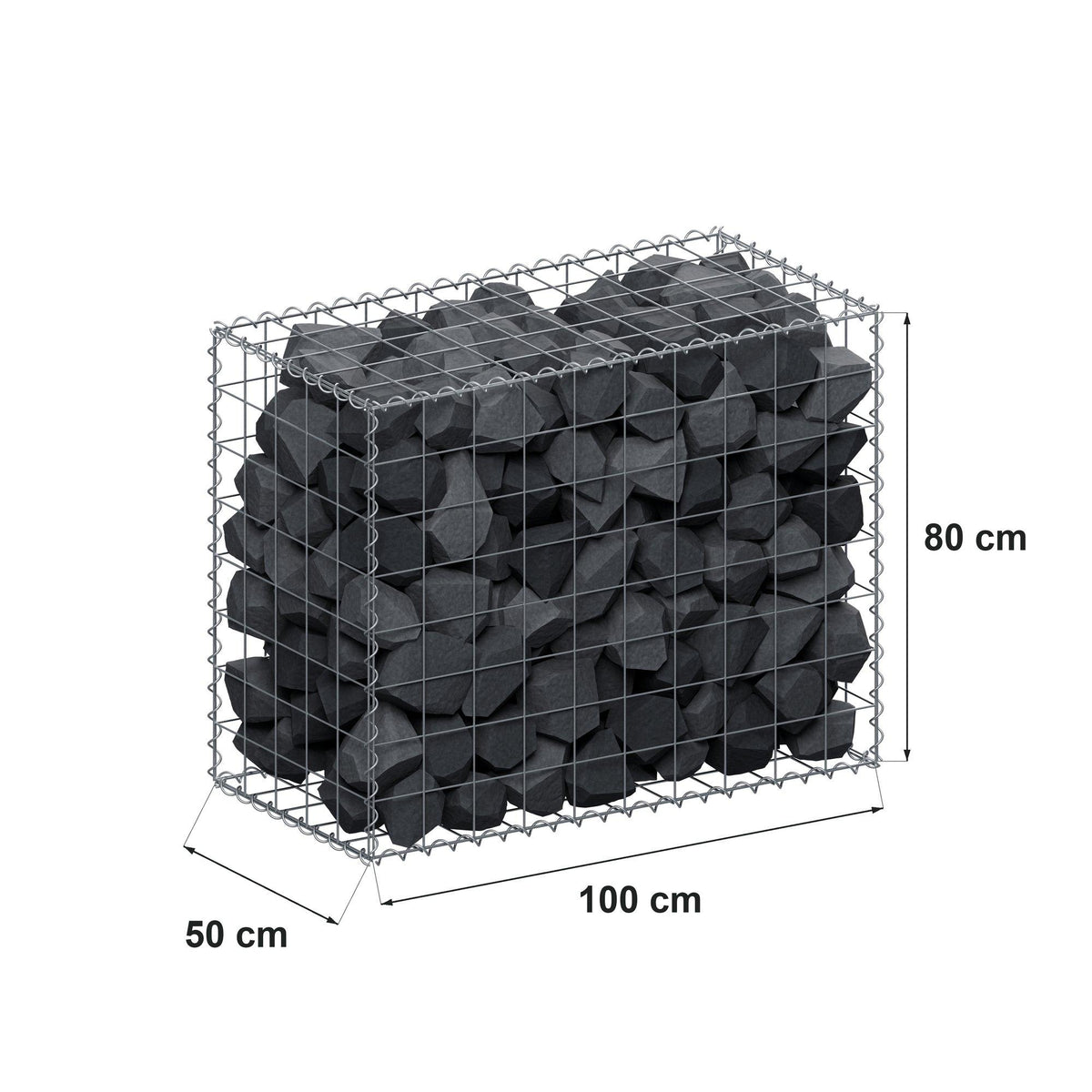Gabione 100 cm x 80 cm x 50 cm (L x H x T), Maschenweite 10 cm x 10 cm, Spirale