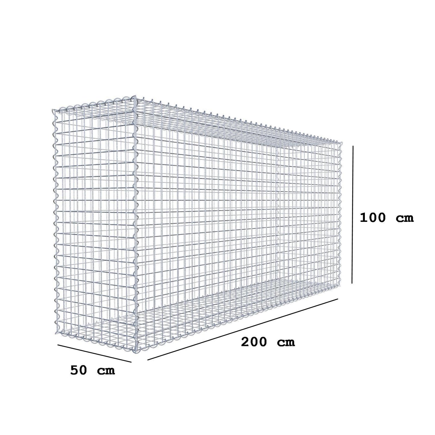 Schanskorf 200 cm x 100 cm x 50 cm (L x H x D), maaswijdte 5 cm x 5 cm, spiraalvormig