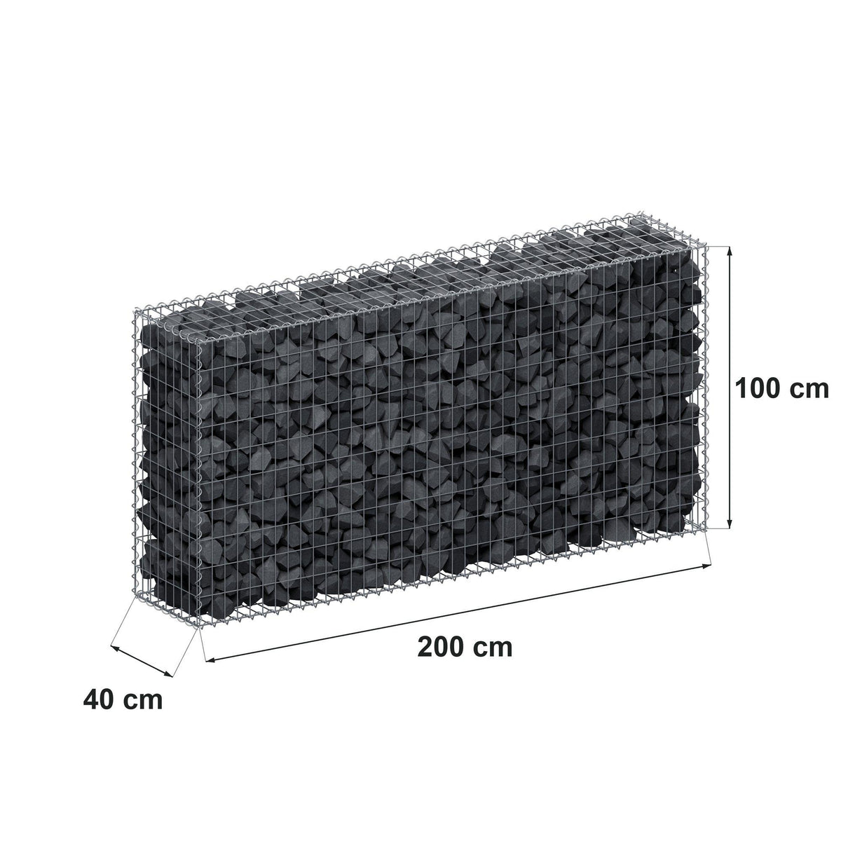 Schanskorf 200 cm x 100 cm x 40 cm (L x H x D), maaswijdte 5 cm x 10 cm, spiraalvormig