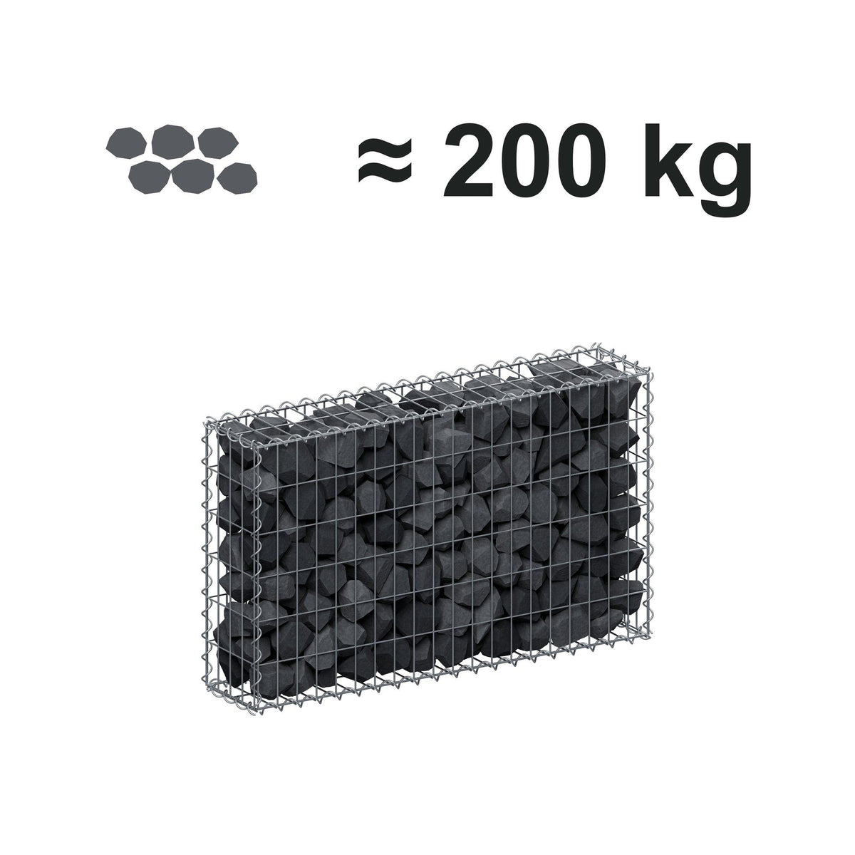 Gabion 100 cm x 60 cm x 20 cm (L x H x D), maskestørrelse 5 cm x 10 cm, spiral