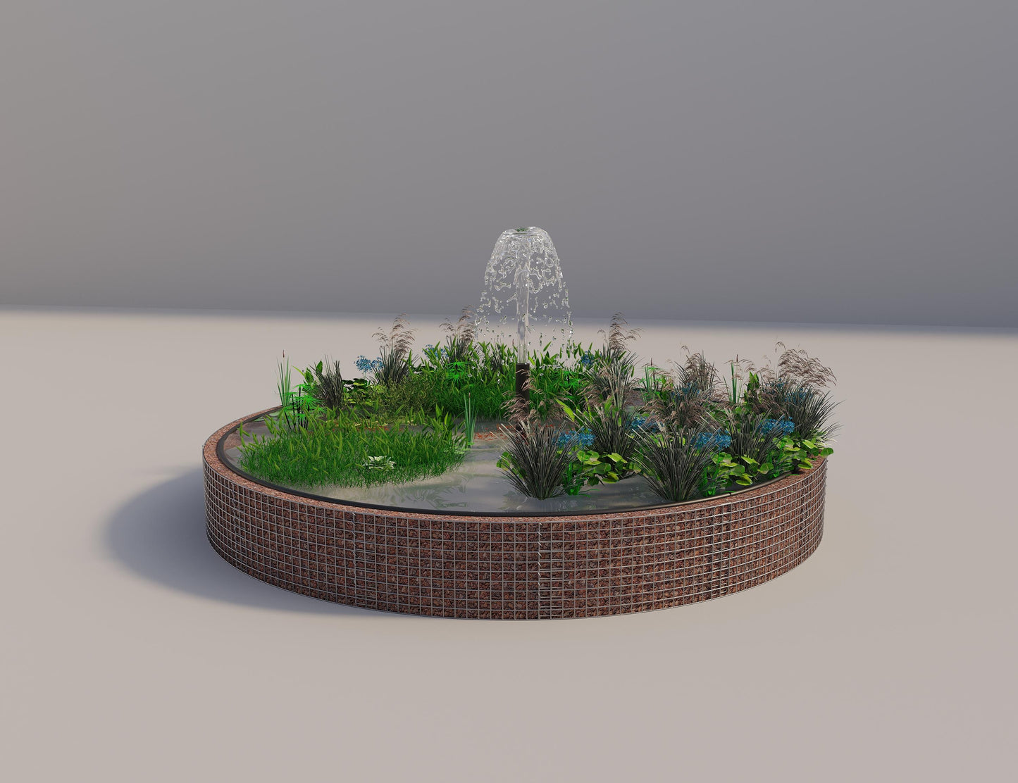 Estanque elevado de gaviones redondo, diámetro exterior 382 cm, altura 50 cm, luz de malla 5 x 5 cm, espesor de pared 15 cm