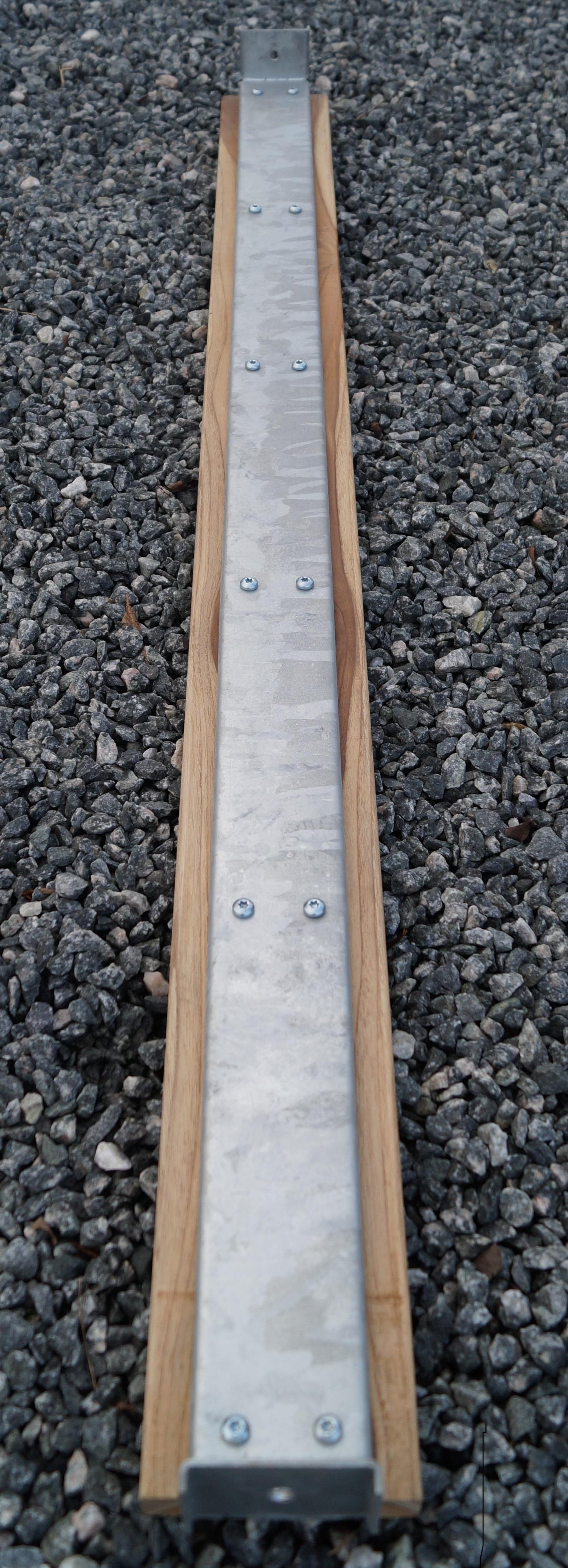 Panchina in gabbioni con 3 colonne di fiori - teak, 205 cm di lunghezza x 60 cm di altezza x 37 cm di profondità, zincata a caldo, MW 5 x 5 cm