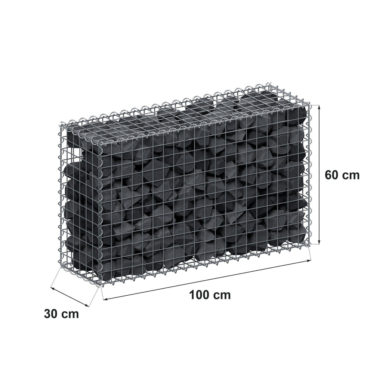 Gabion 100 cm x 60 cm x 30 cm (L x H x D), maskstorlek 5 cm x 5 cm, spiral