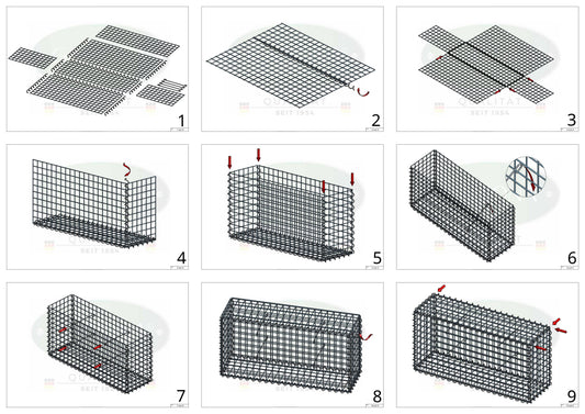 Schanskorf 200 cm x 100 cm x 20 cm (L x H x D), maaswijdte 5 cm x 5 cm, spiraalvormig