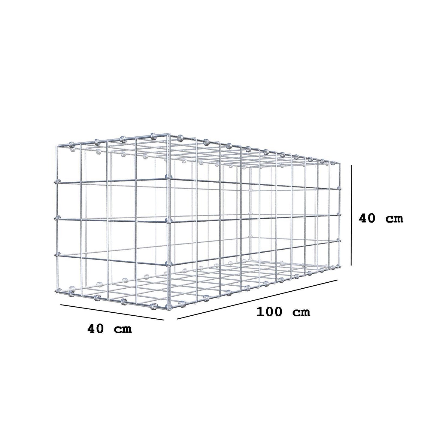 Gabione 100 cm x 40 cm x 40 cm (L x H x T), Maschenweite 10 x 10 cm, Spiralring