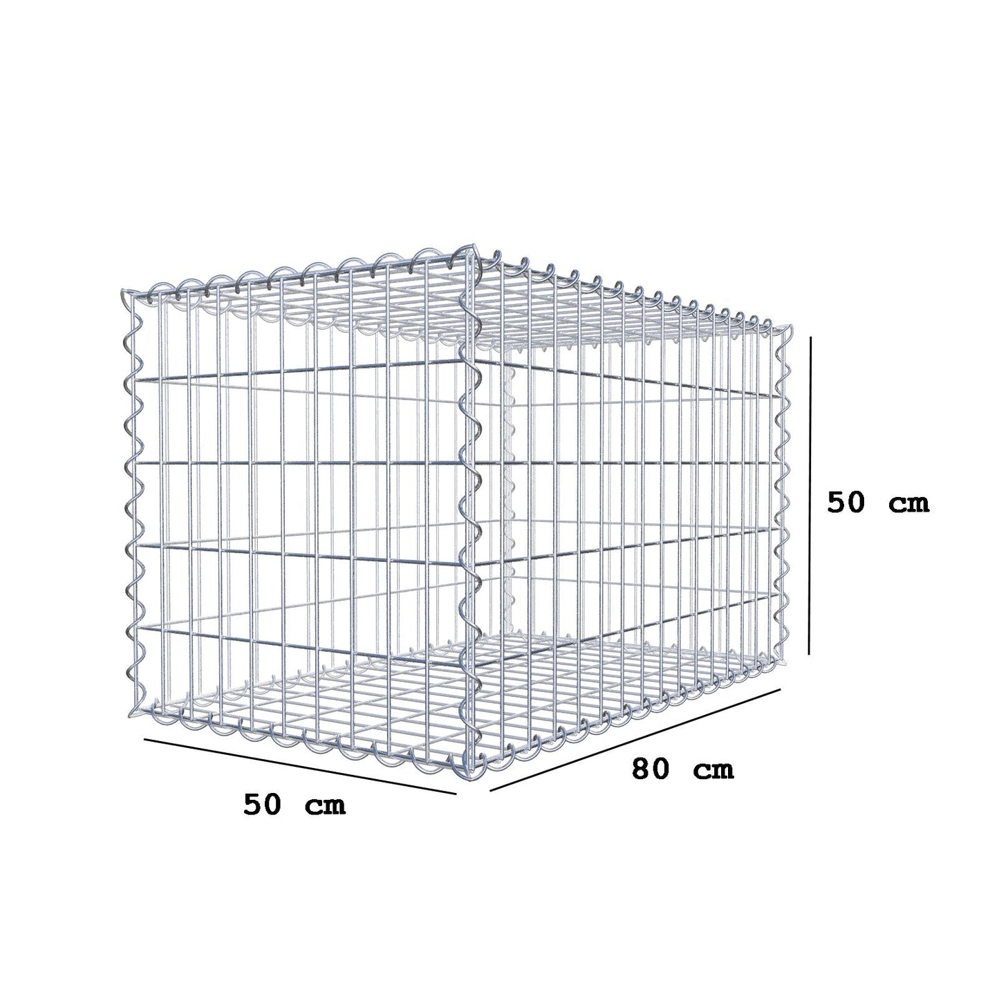 Gabion 80 cm x 50 cm x 50 cm (L x H x D), maskestørrelse 5 cm x 10 cm, spiral