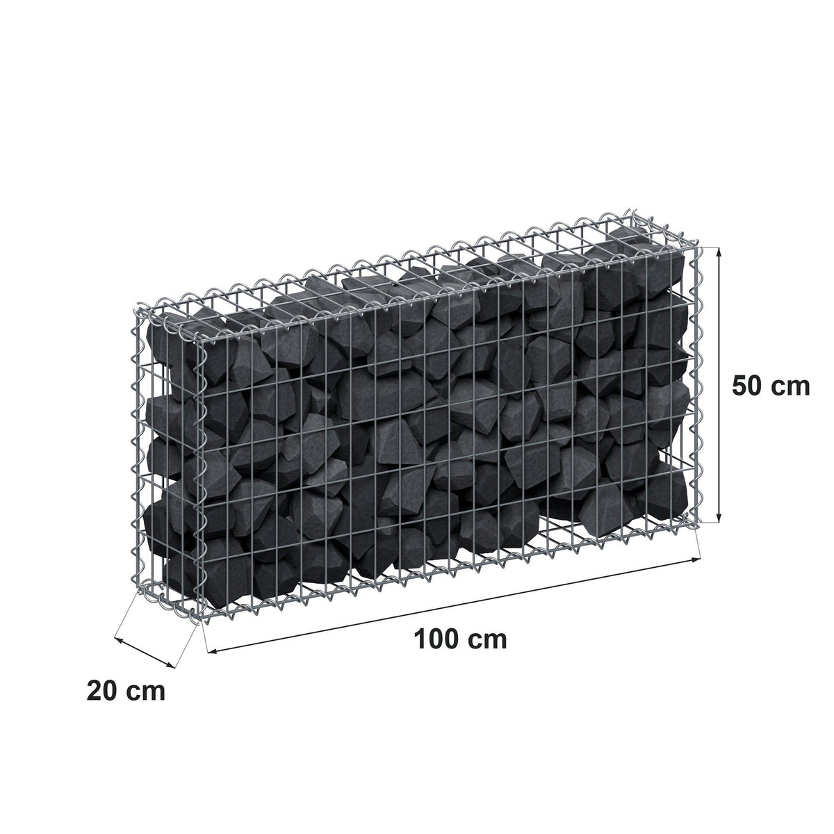 Gabione 100 cm x 50 cm x 20 cm (L x H x T), Maschenweite 5 cm x 10 cm, Spirale