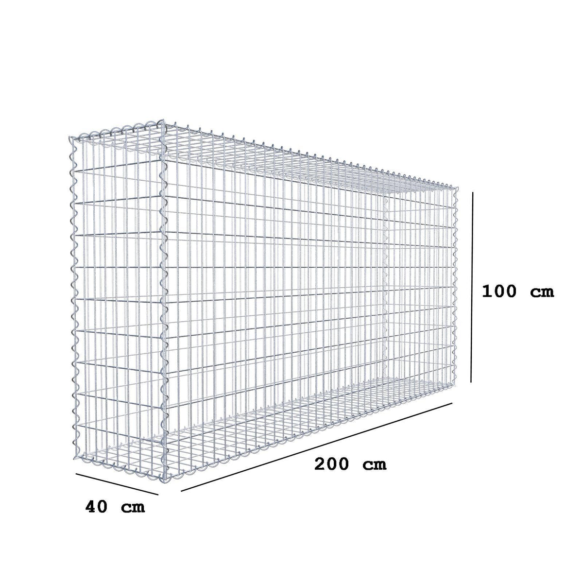 Schanskorf 200 cm x 100 cm x 40 cm (L x H x D), maaswijdte 5 cm x 10 cm, spiraalvormig