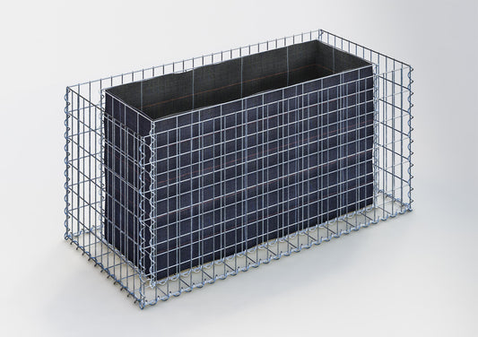 Lecho elevado rectangular 130 cm x 60 cm x 60 cm (largo x alto x fondo), malla 5 x 10 cm, espesor de pared 10 cm