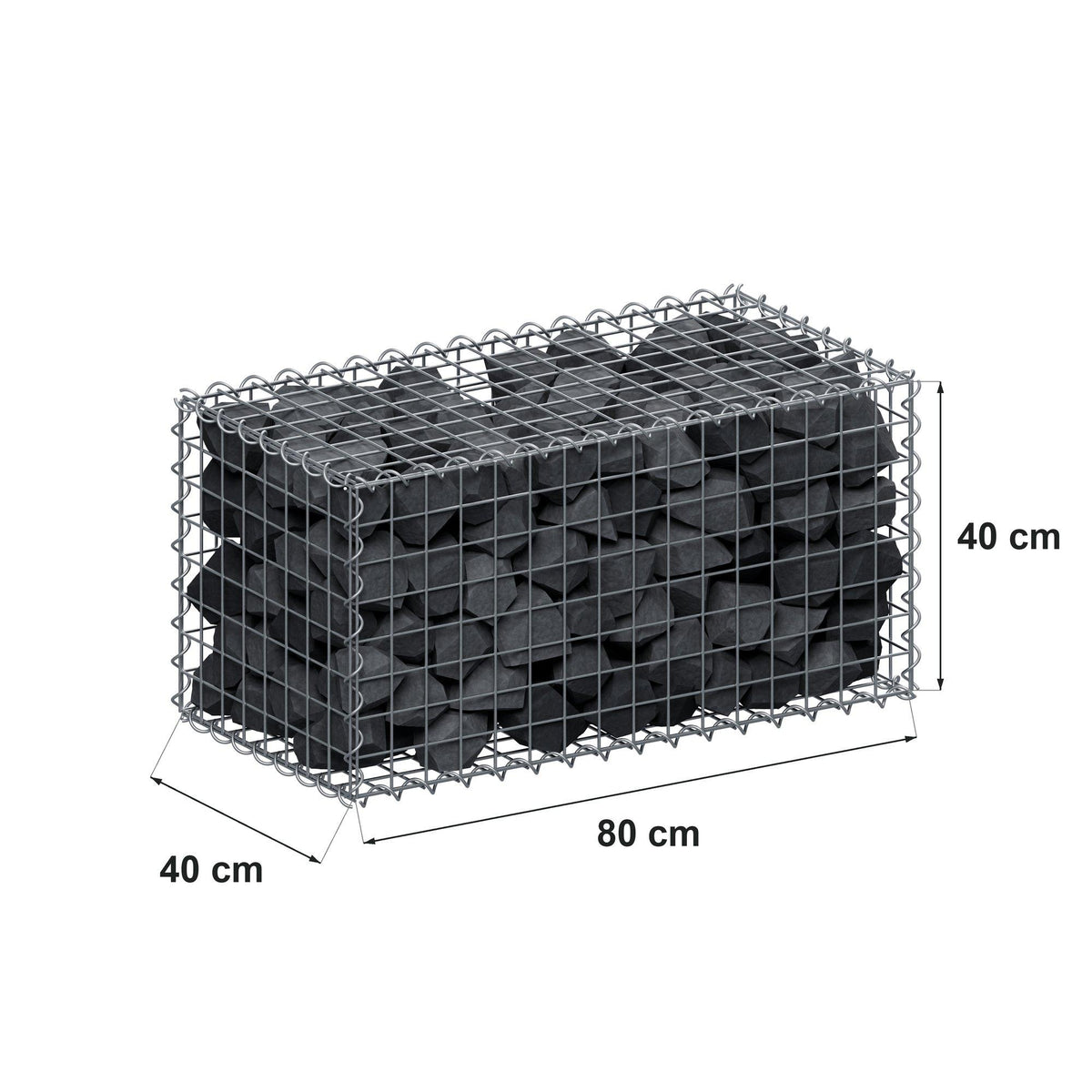 Gabbione 80 cm x 40 cm x 40 cm (L x H x P), maglia 5 cm x 5 cm, spirale