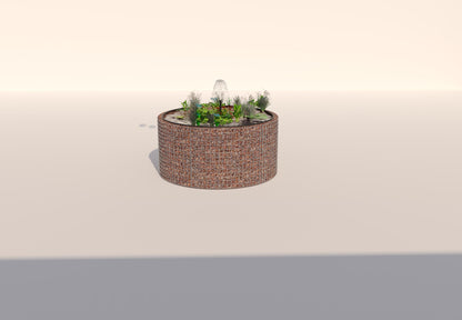 Gabionupphöjd damm, rund, ytterdiameter 172 cm, höjd 80 cm, maskstorlek 5 x 5 cm, väggtjocklek 15 cm
