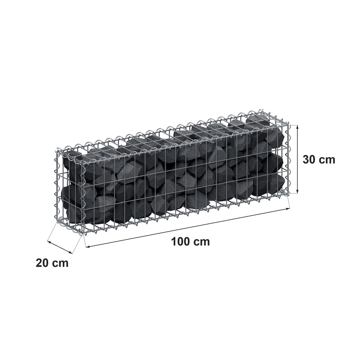 Gabione 100 cm x 30 cm x 20 cm (L x H x T), Maschenweite 5 cm x 10 cm, Spirale