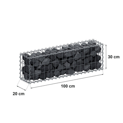 Gabione 100 cm x 30 cm x 20 cm (L x H x T), Maschenweite 5 cm x 10 cm, Spirale