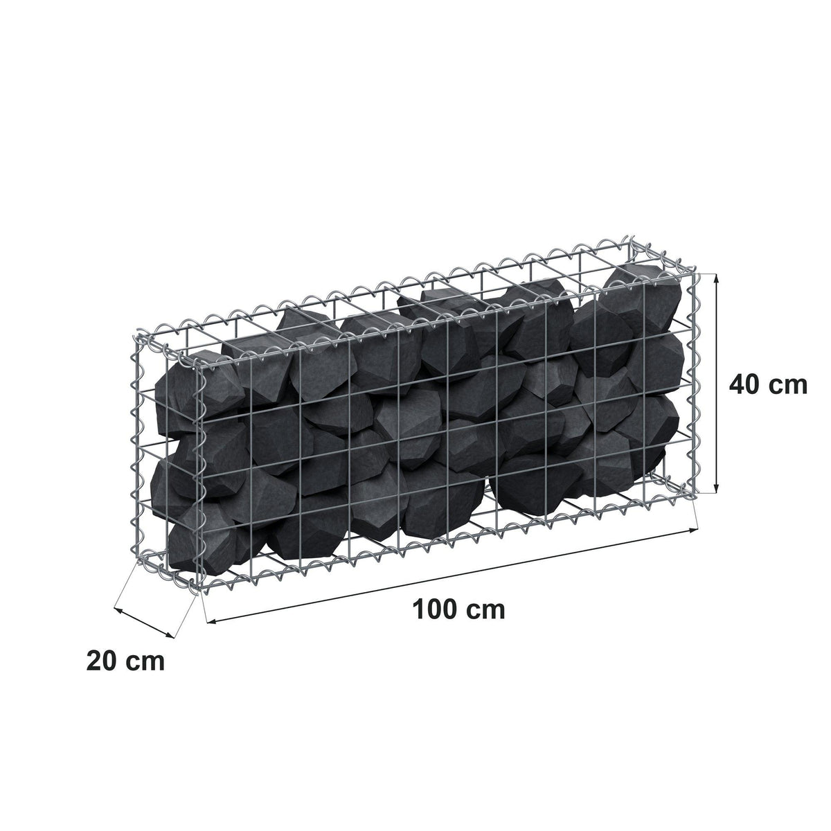 Schanskorf 100 cm x 40 cm x 20 cm (L x H x D), maaswijdte 10 cm x 10 cm, spiraalvormig