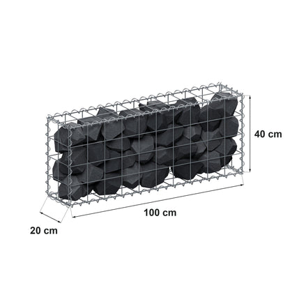 Schanskorf 100 cm x 40 cm x 20 cm (L x H x D), maaswijdte 10 cm x 10 cm, spiraalvormig