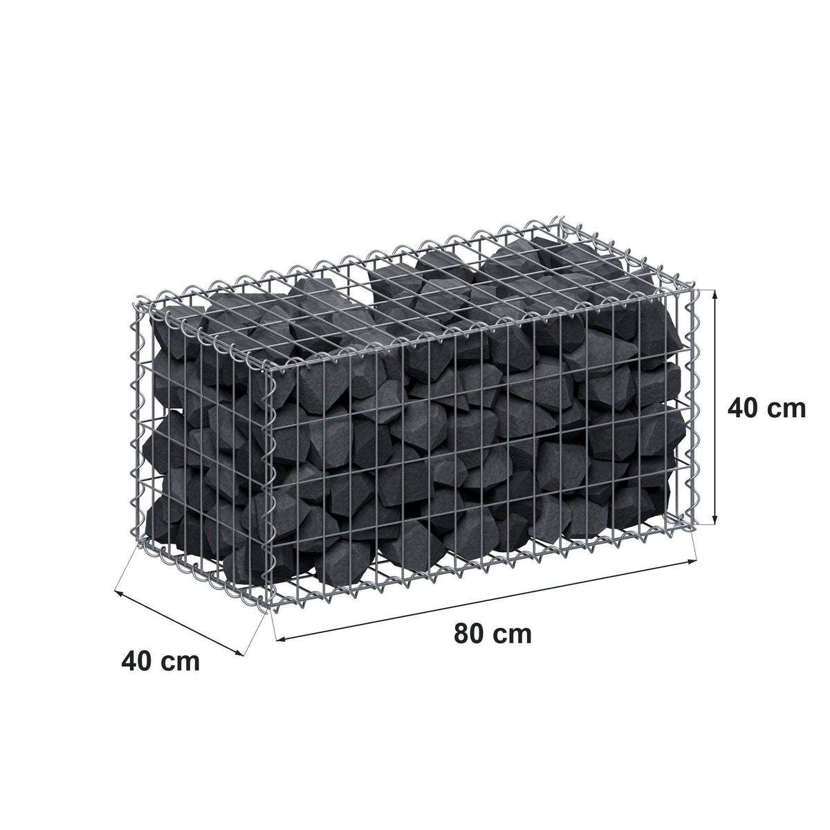 Gabione 80 cm x 40 cm x 40 cm (L x H x T), Maschenweite 5 cm x 10 cm, Spirale
