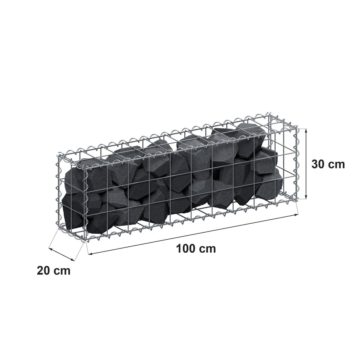 Gabion 100 cm x 30 cm x 20 cm (L x H x D), mesh size 10 cm x 10 cm, spiral