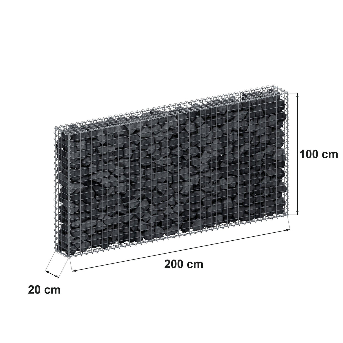 Gabion 200 cm x 100 cm x 20 cm (L x H x D), mesh size 5 cm x 5 cm, spiral