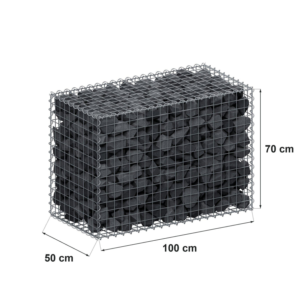 Gabbione 100 cm x 70 cm x 50 cm (L x H x P), maglia 5 cm x 5 cm, spirale