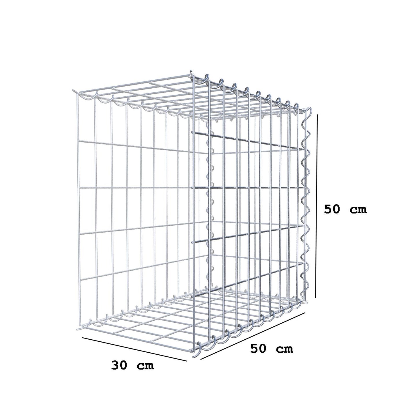 Opvokset gabion type 2 50 cm x 50 cm x 30 cm (L x H x D), maskestørrelse 5 cm x 10 cm, spiral