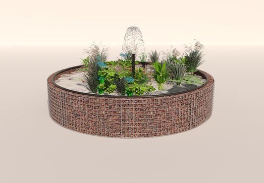 Gabion-hævedam rund, ydre diameter 262 cm, højde 50 cm, maskestørrelse 5 x 5 cm, vægtykkelse 15 cm
