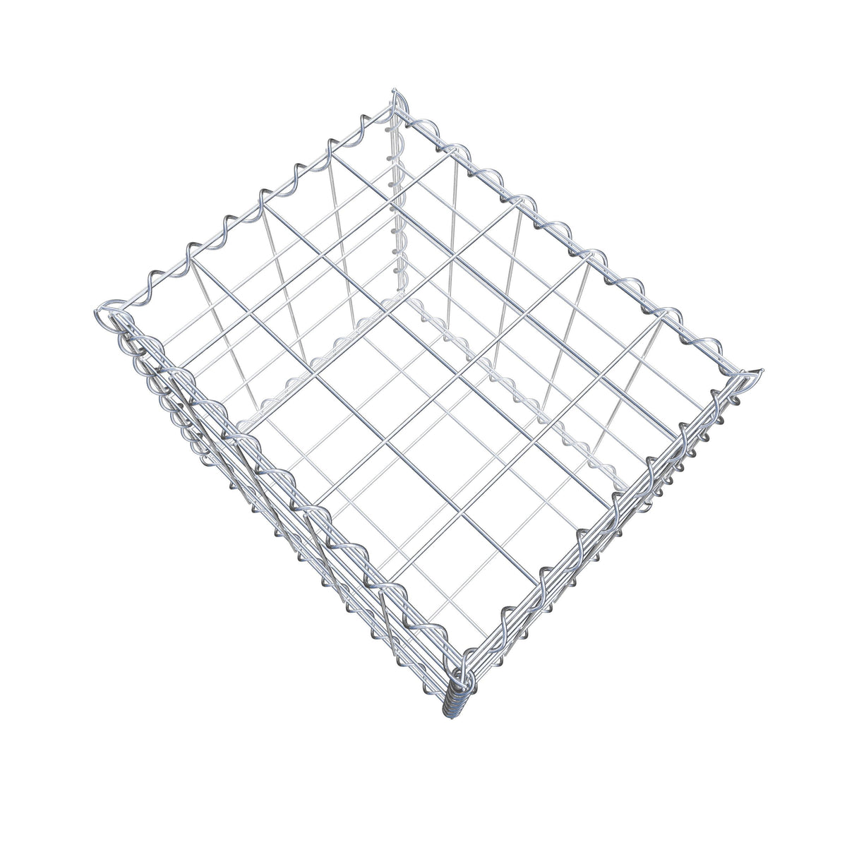 Schanskorf 50 cm x 40 cm x 40 cm (L x H x D), maaswijdte 10 cm x 10 cm, spiraalvormig