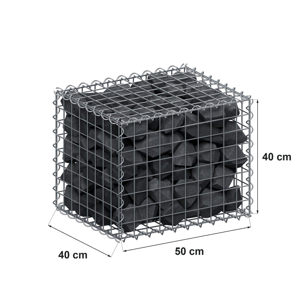 Gabion 50 cm x 40 cm x 40 cm (L x H x P), mailles 5 cm x 5 cm, spirale