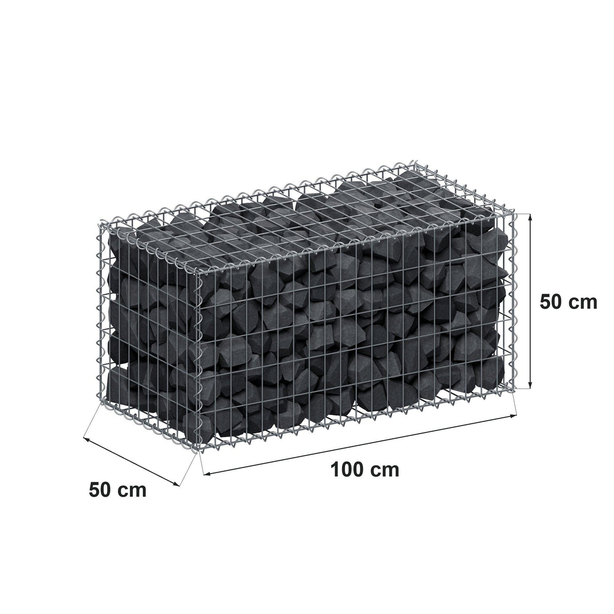 Gabion 100 cm x 50 cm x 50 cm (L x H x P), mailles 5 cm x 10 cm, spirale