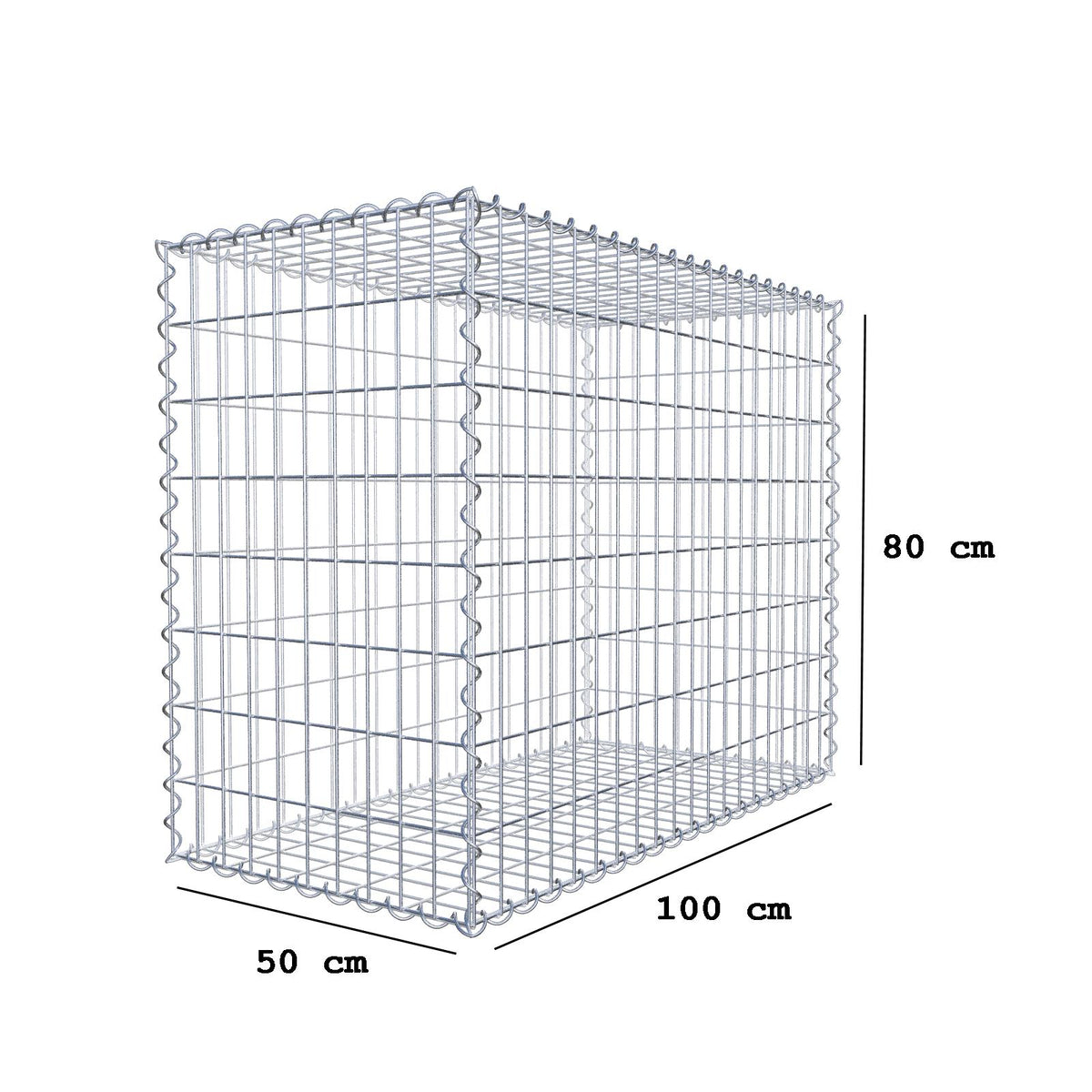 Gabione 100 cm x 80 cm x 50 cm (L x H x T), Maschenweite 5 cm x 10 cm, Spirale