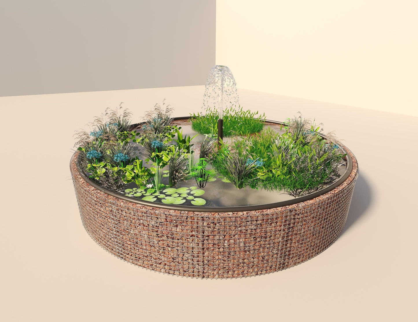 Gabion bassin surélevé rond, diamètre extérieur 442 cm, hauteur 80 cm, mailles 5 x 5 cm, épaisseur de paroi 15 cm