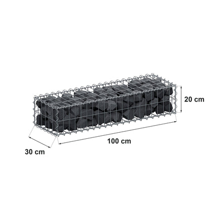 Gabião 100 cm x 20 cm x 30 cm (C x A x P), malhagem 5 cm x 10 cm, espiral